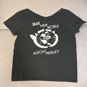 Brandy Melville/John Galt Off the Shoulder Black Graphic Tee